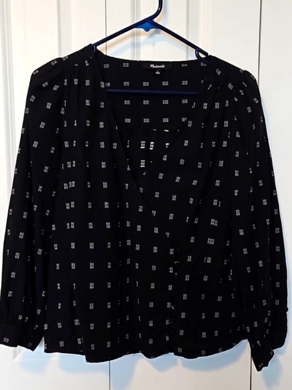Madewell Black Blouse with White Grid Dots